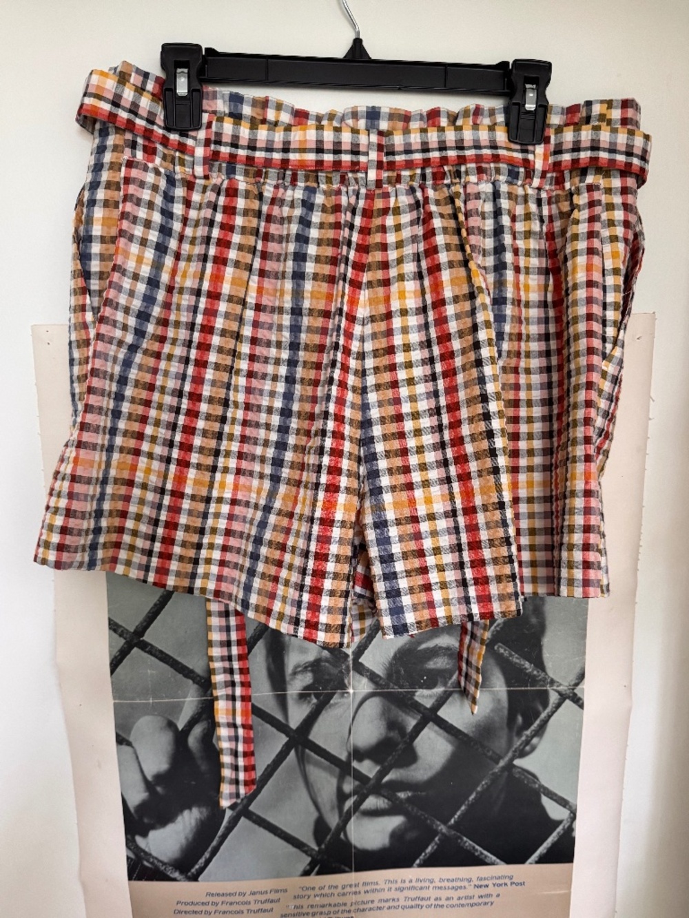 NWT LOFT Plaid Seersucker Paperbag Belted Shorts Size L - Picture 2 of 8